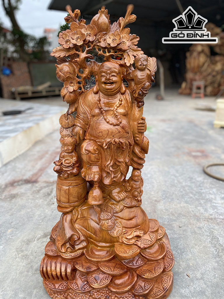 Tượng Phật Di Lặc Tam Phúc Gỗ Hương Cao 86 Ngang 42 Sâu 32 (cm)