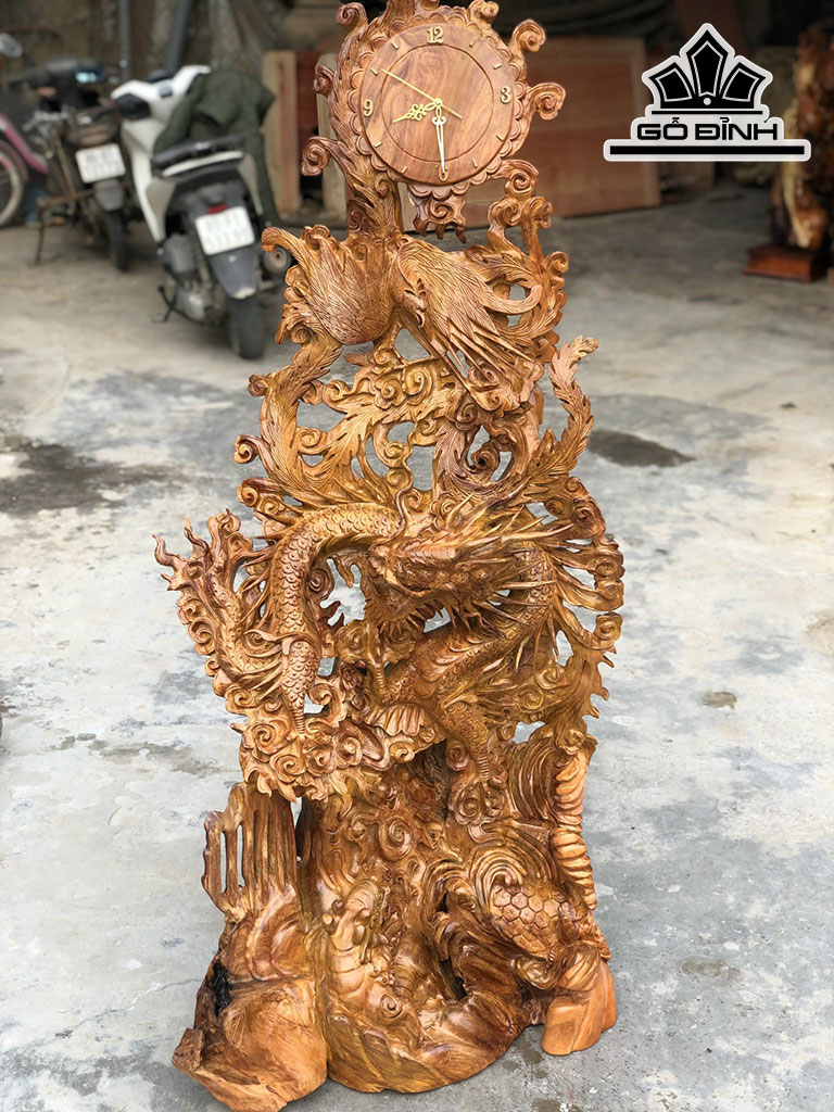 Đồng Hồ Tứ Linh Gỗ Hương Cao 152 Ngang 72 Sâu 35 (cm)