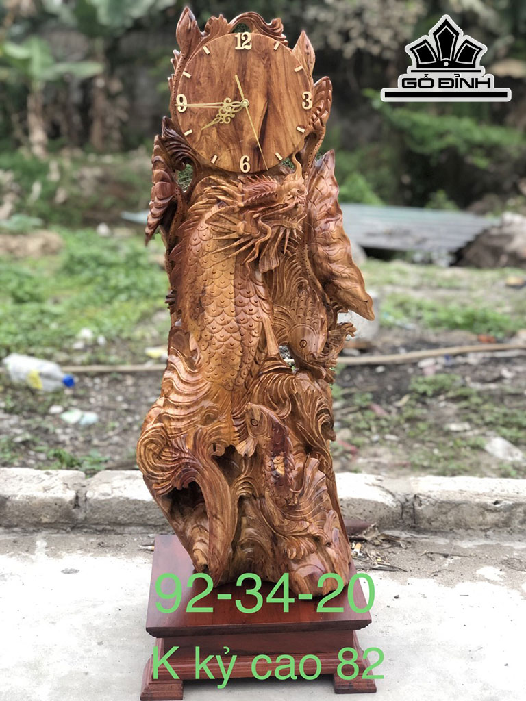 Tượng Tam Ngư Hóa Rồng Gỗ Hương Cao Cả Kỷ 92 Ngang 34 Sâu 20 (cm)