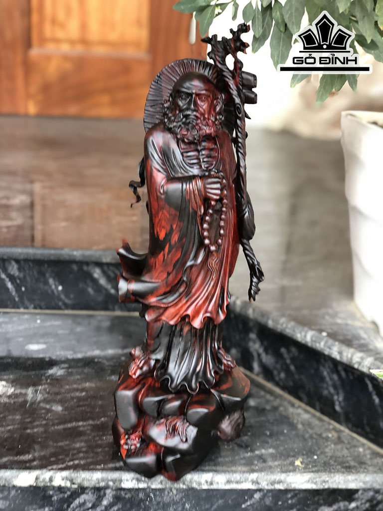 Tượng Đạt Ma Gỗ Trắc Đỏ Đen Cao 40 Ngang 13 Sâu 14 (cm)