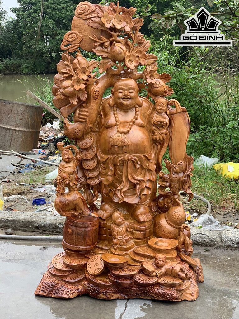 Tượng Phật Di Lặc Ngũ Phúc Gỗ Hương Cao 117 Ngang 68 Sâu 40 (cm)