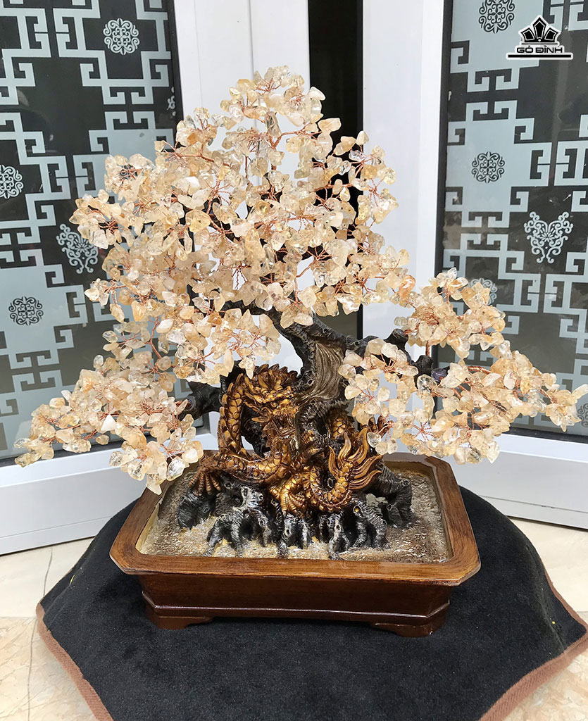 Cây Hưng Long Đá Thạch Anh Vàng Cao 39,5 Ngang 39,5 Sâu 18 (cm) 2,6kg