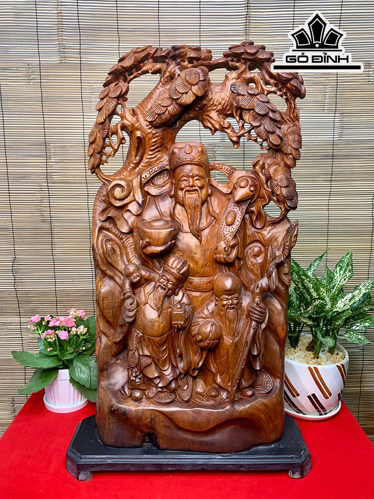 Tượng Phúc Lộc Thọ ( Tam Đa) Gỗ Hương Cao 68 Ngang 35 Sâu 11 (cm)