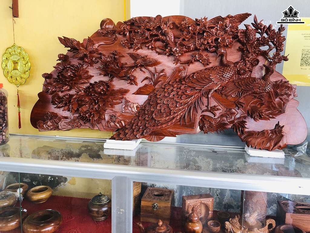 Tượng Quạt Phu Thê Gỗ Hương Ngang 120 Rộng 56 Dày 8 (cm)