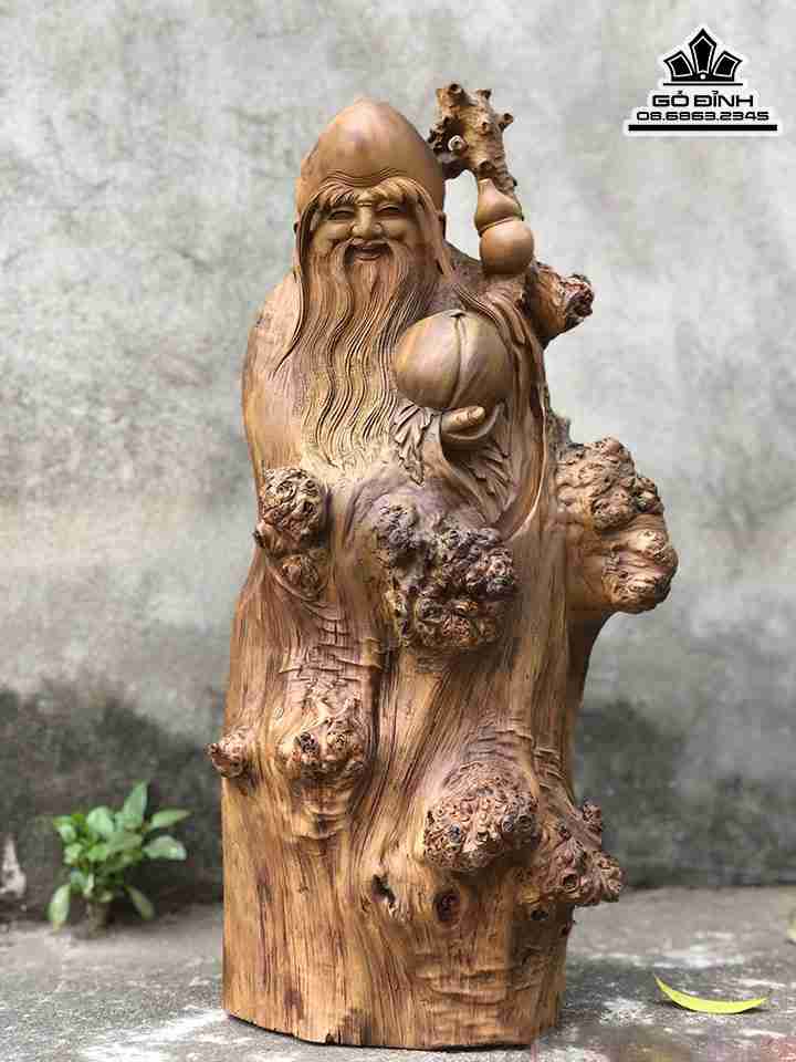 Tượng Ông Thọ Gỗ Nu Bách Xanh  Cao 52 Rộng 22 Dày 22 (cm)