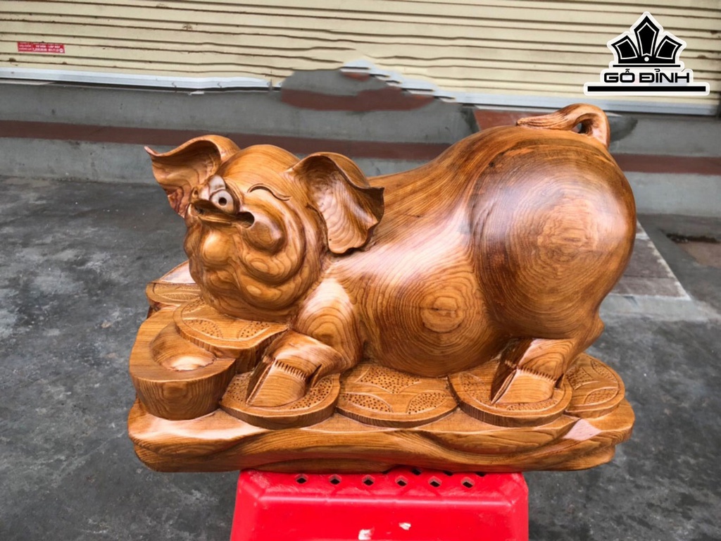 Tượng Heo Phong Thủy Gỗ Ngọc Am Cao 29 Ngang 40 Sâu 20 (cm)