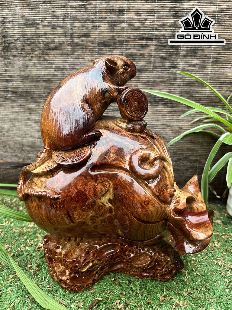 Tượng Chuột Gỗ Nu Hương Cao 28 Ngang 22 Sâu 20 (cm)