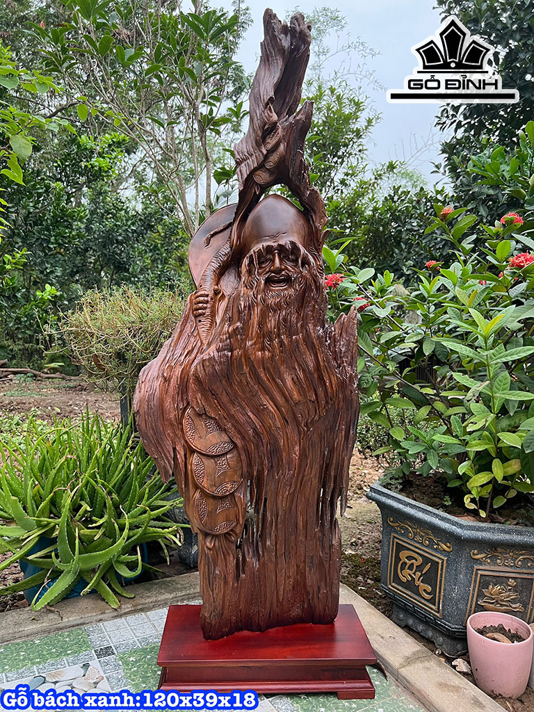 Tượng Ông Thọ Gỗ Bách Xanh Cao 120 Ngang 39 Sâu 18 (cm)