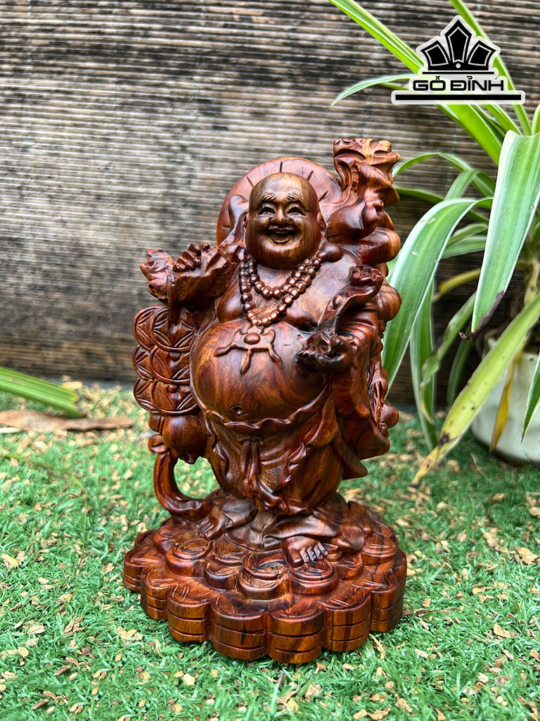 Tượng Phật Di Lặc Gỗ Sưa Cao 16 Ngang 10,5 Sâu 9 (cm)