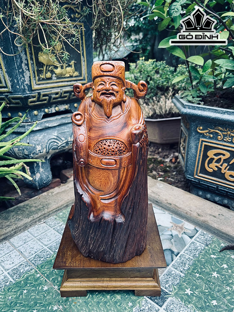 Tượng Thần Tài Gỗ Bách Xanh Cao 35 Ngang 15 Sâu 13 (cm)