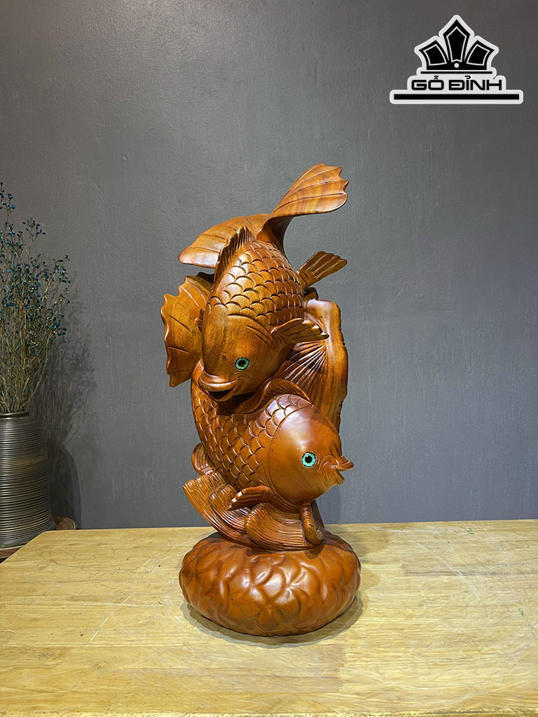 Tượng Cá Chép Gỗ Xà Cừ Cao 66 Ngang 28 Sâu 20 (cm)