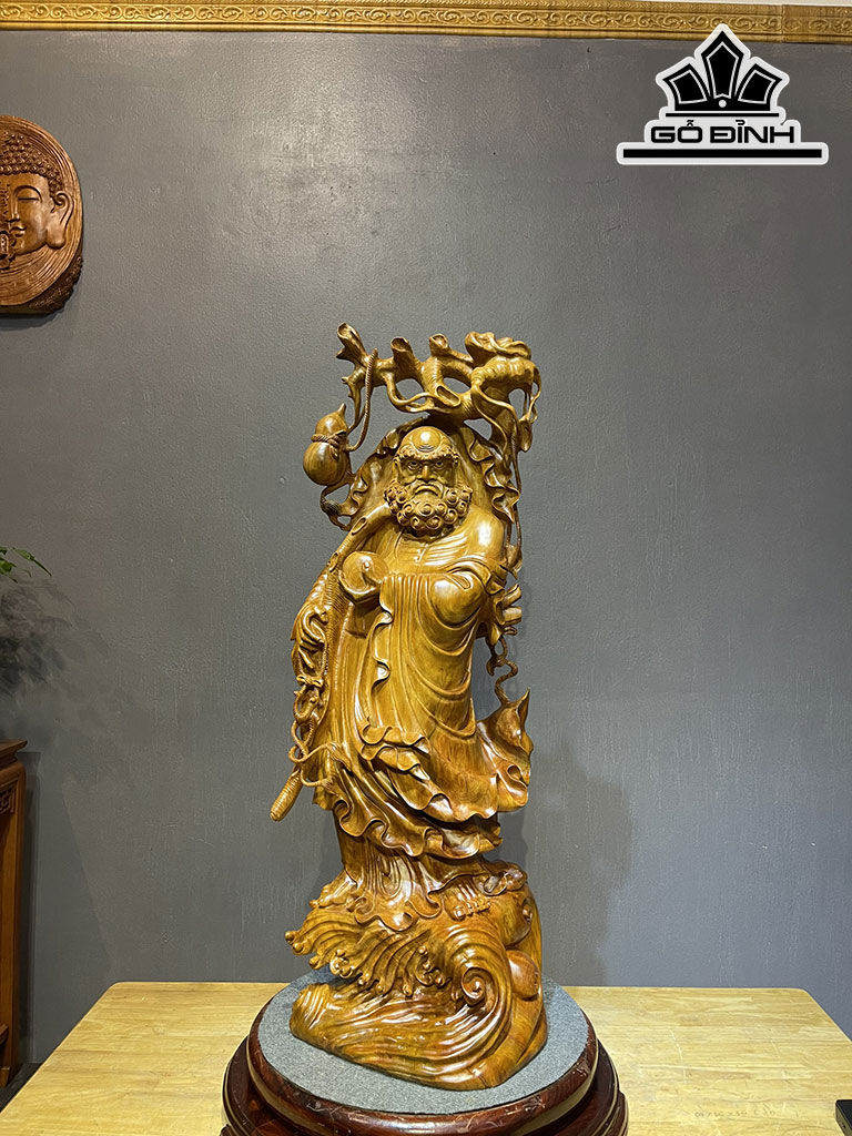 Tượng Đạt Ma Quá Hải Gỗ Ngọc Am Cao 94 Ngang 36 Sâu 28 (cm)