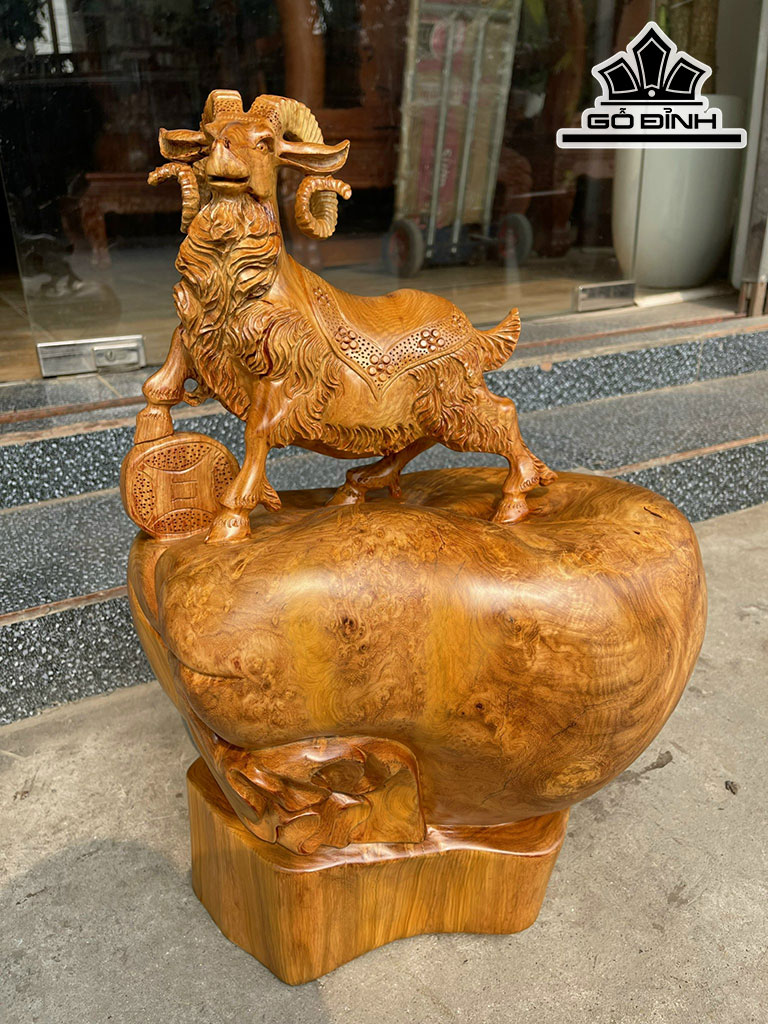 Tượng Nhất Dương Đứng Bao Tiền Gỗ Nu Hương Cao 55 Ngang 38 Sâu 28 (cm)