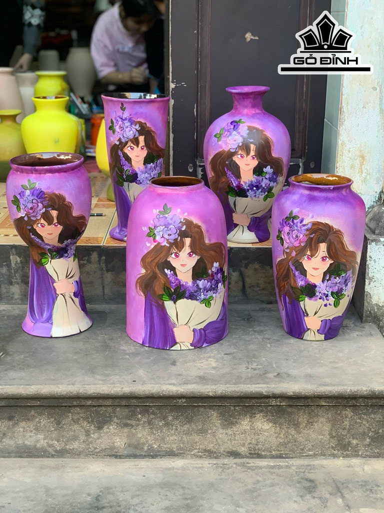 Set Cô Gái Tone Tím Gốm Bát Tràng