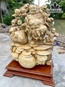Tượng Phật Di Lặc Nhất Phúc Vác Cành Đào Gỗ Nu Ngọc Nghiến Cao Cả Kỷ 64 Ngang 44 Sâu 24 (cm)
