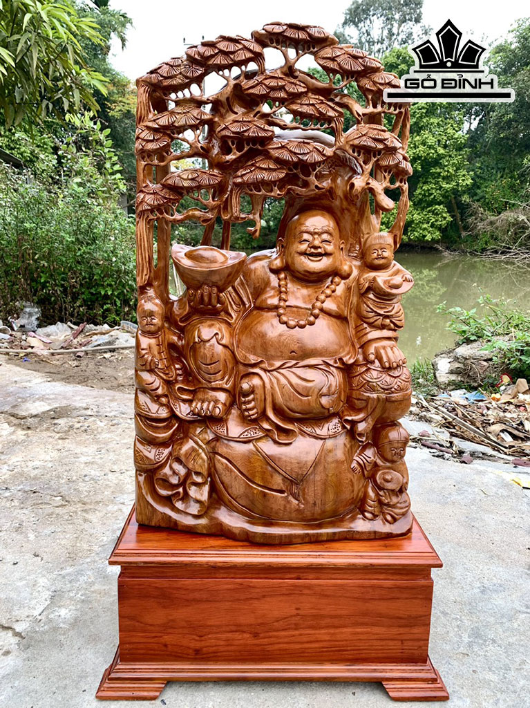 Tượng Phật Di Lặc Tam Phúc Gỗ Ngọc Am Cao Cả Kỷ 106 Ngang 48 Sâu 29 (cm)