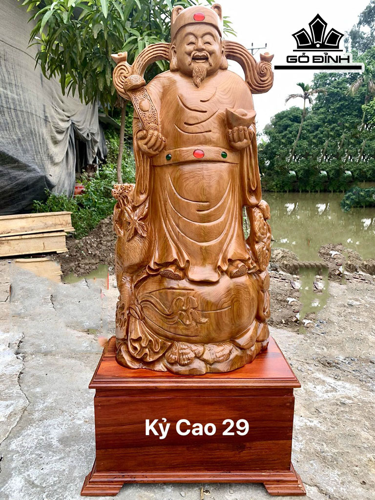 Tượng Thần Tài Gỗ Ngọc Am Cao Cả Kỷ 117 Ngang 44 Sâu 23 (cm)