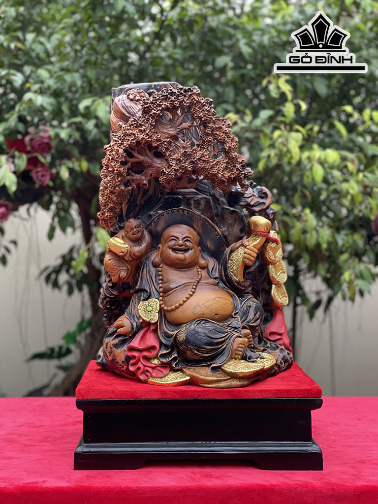 Tượng Phật Di Lặc Nhất Phúc Gỗ Xá Xị Cao 50 Ngang 34 Sâu 32 (cm)