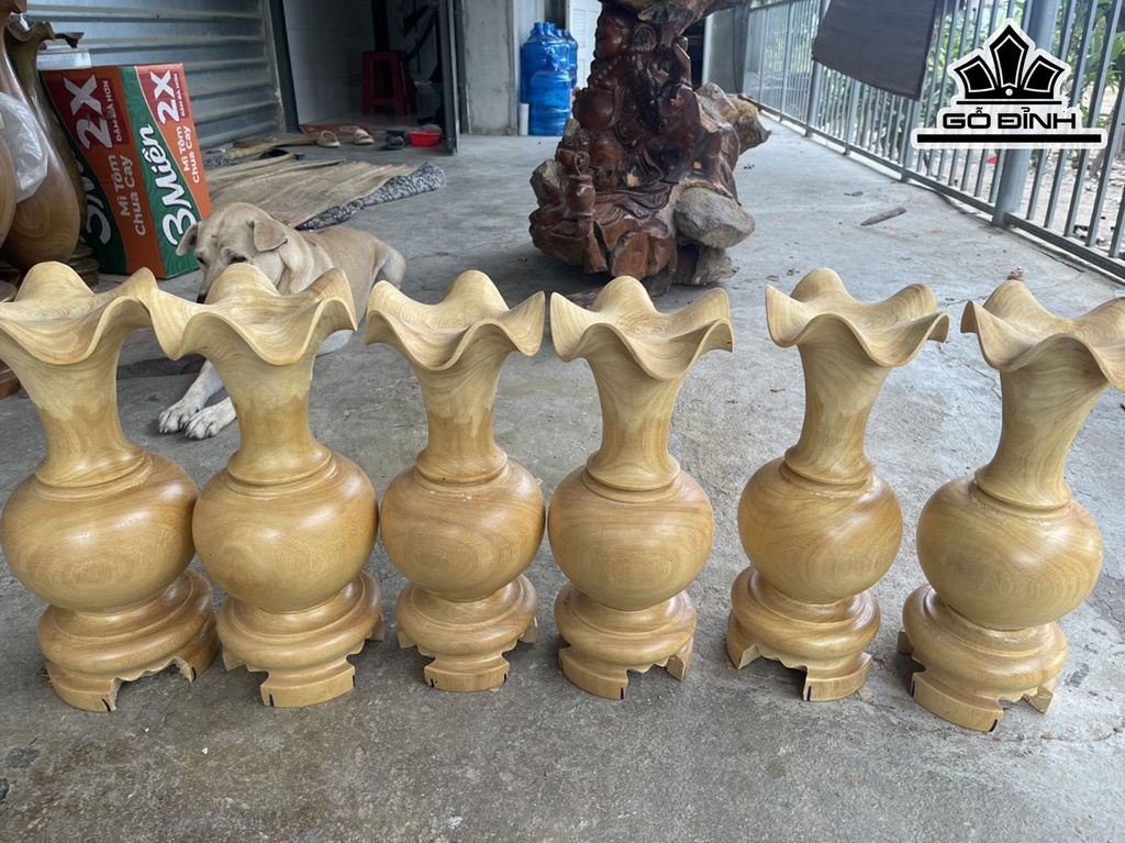 Bình Củ Tỏi Gỗ Mít Đường Kính 15-16 Cao 40 (cm)