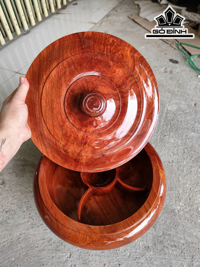Khay Trơn Đựng Bánh Kẹo Gỗ Hương Cao 18 Đường Kính 30 (cm)