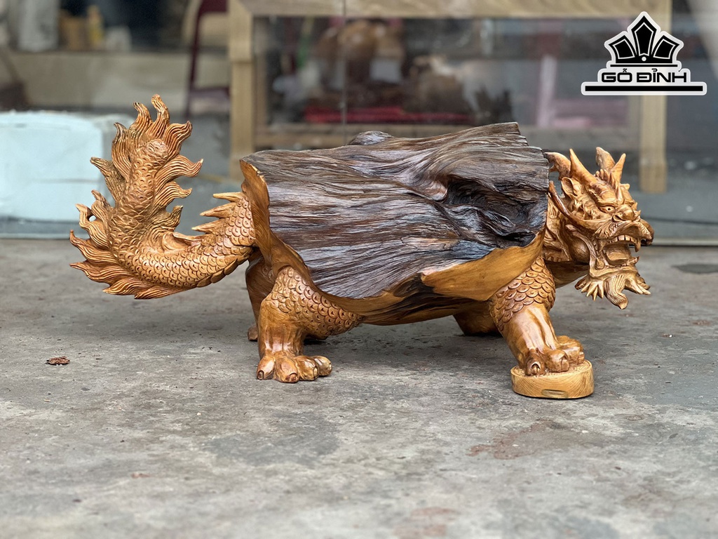 Tượng Long Quy Gỗ Pơ Mu Cao 38 Ngang 73 Sâu 33 (cm)