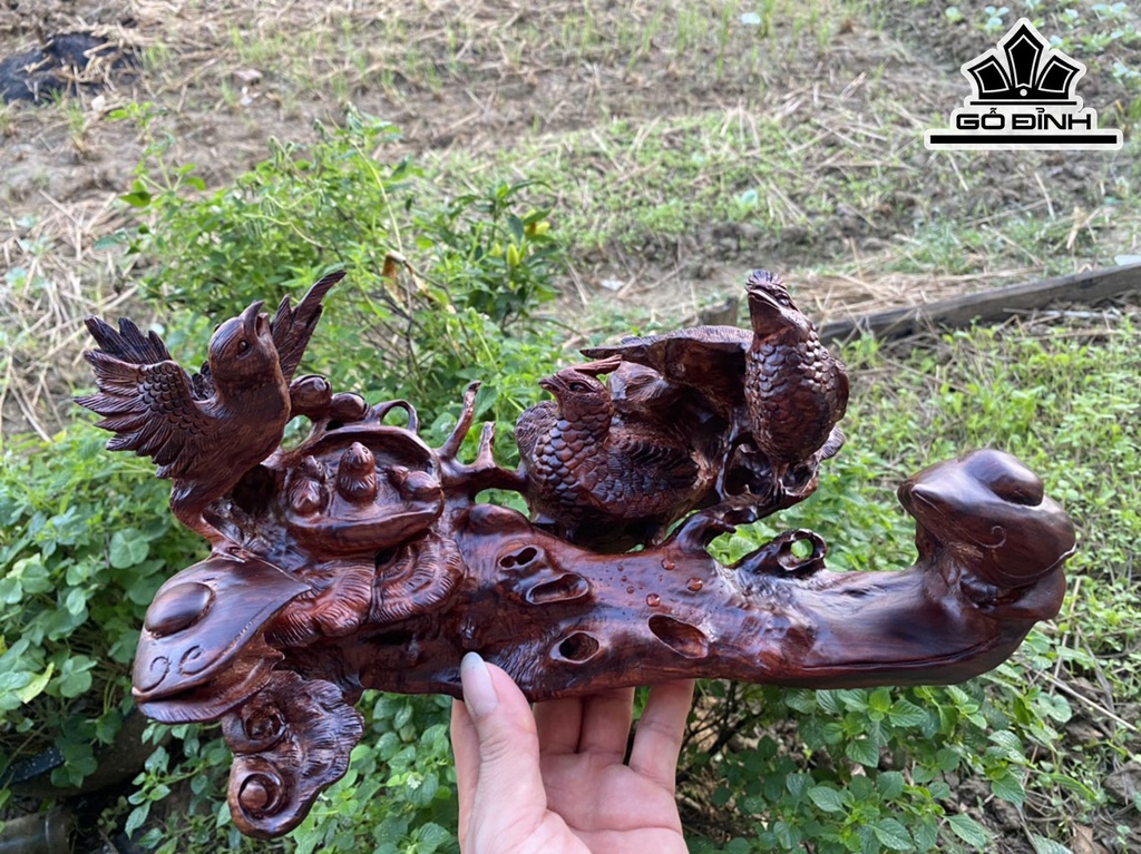 Cầu Như Ý Chim Điểu Gỗ Sưa Cao 15 Ngang 35 Sâu 19 (cm)