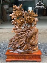 Tượng Phu Thê Viên Mãn Gỗ Bách Xanh Cao Cả Kỷ 70 Ngang 45 Sâu 16 (cm)
