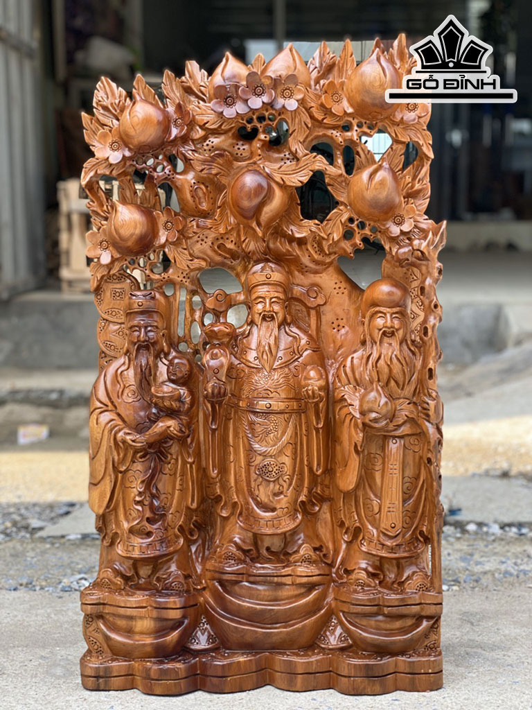 Tượng Phúc Lộc Thọ ( Tam Đa) Gỗ Ngọc Am Cao 85 Ngang 48 Sâu 20 (cm)