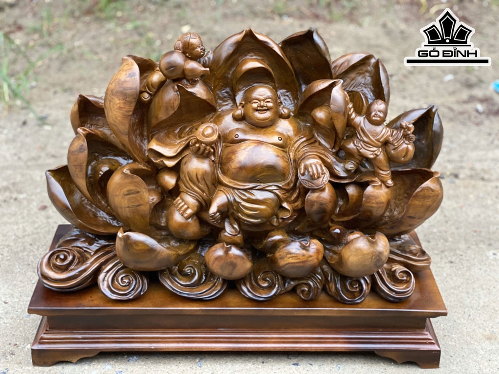 Tượng Phật Di Lặc Nhị Phúc Gỗ Bách Xanh Cao Cả Kỷ 48 Ngang 60 Sâu 23 (cm)