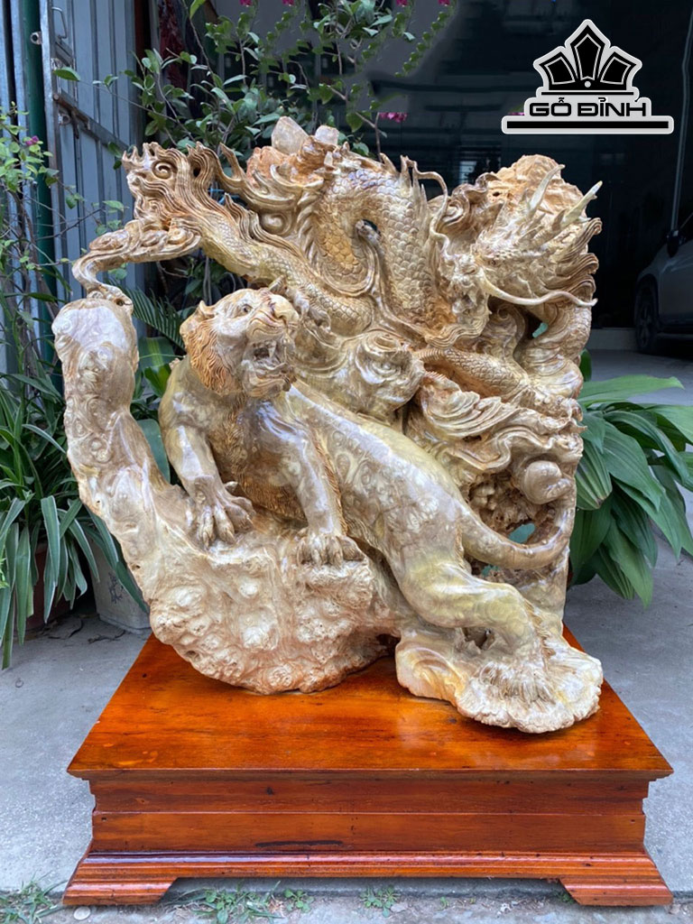 Tượng Thanh Long Bạch Hổ Gỗ Nu Ngọc Nghiến Cao Cả Kỷ 90 Ngang 66 Sâu 38 (cm)
