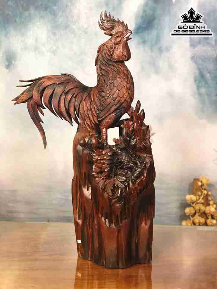 Tượng Gà Trống Gỗ Trắc  Cao 96 Rộng 55 Dày 22 (cm)