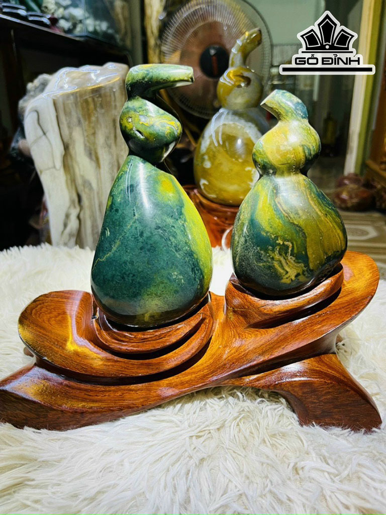 2 Quả Bầu Hồ Lô Tài Lộc Đá Canxedon Xanh Cao 23 (cm) 2,5kg