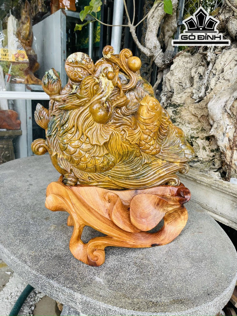 Tác Phẩm Cá Chép Hóa Rồng Đá Canxedon Cao 48 Ngang 41 (cm) 16,2kg