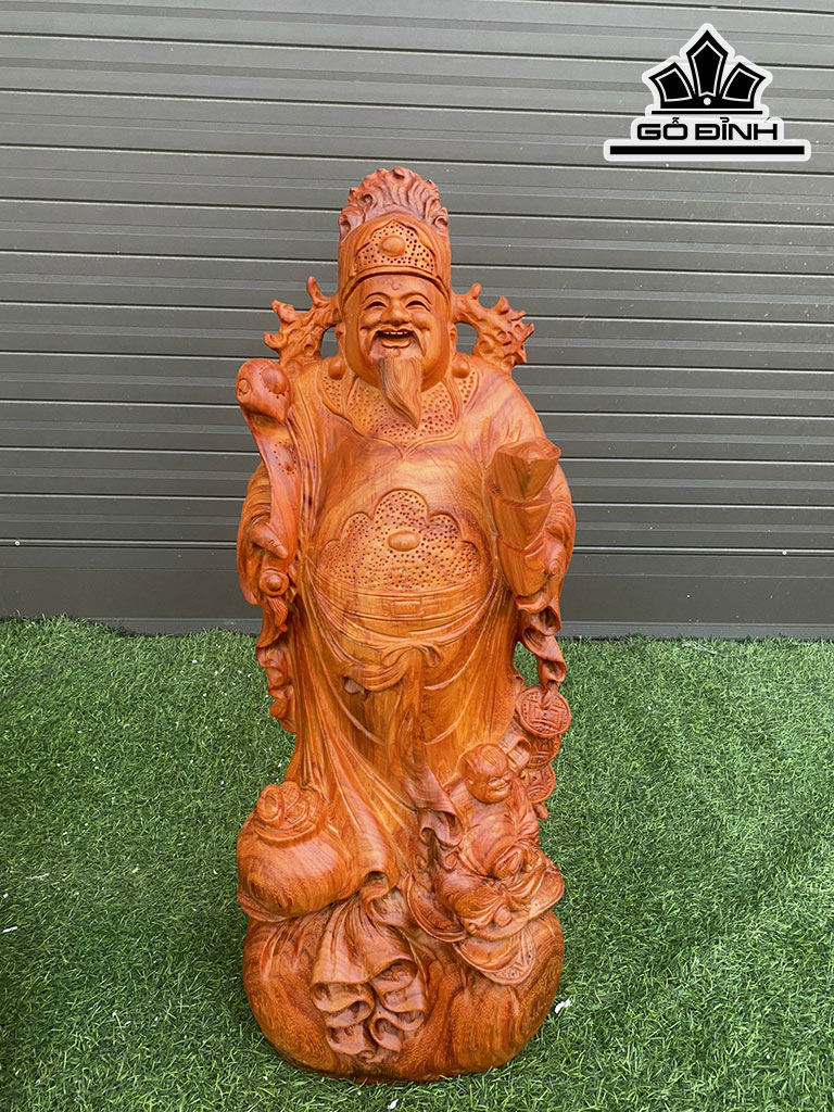 Tượng Thần Tài Gỗ Hương Cao 68 Ngang 27 Sâu 20 (cm)