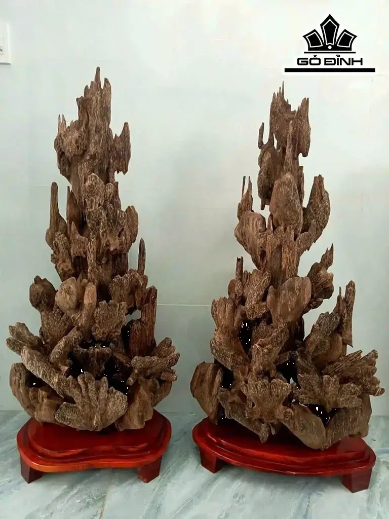 Cặp Núi Cảnh Trang Trí Gỗ Trầm Hương Cao 100 Ngang 45 (cm) Nặng 15kg