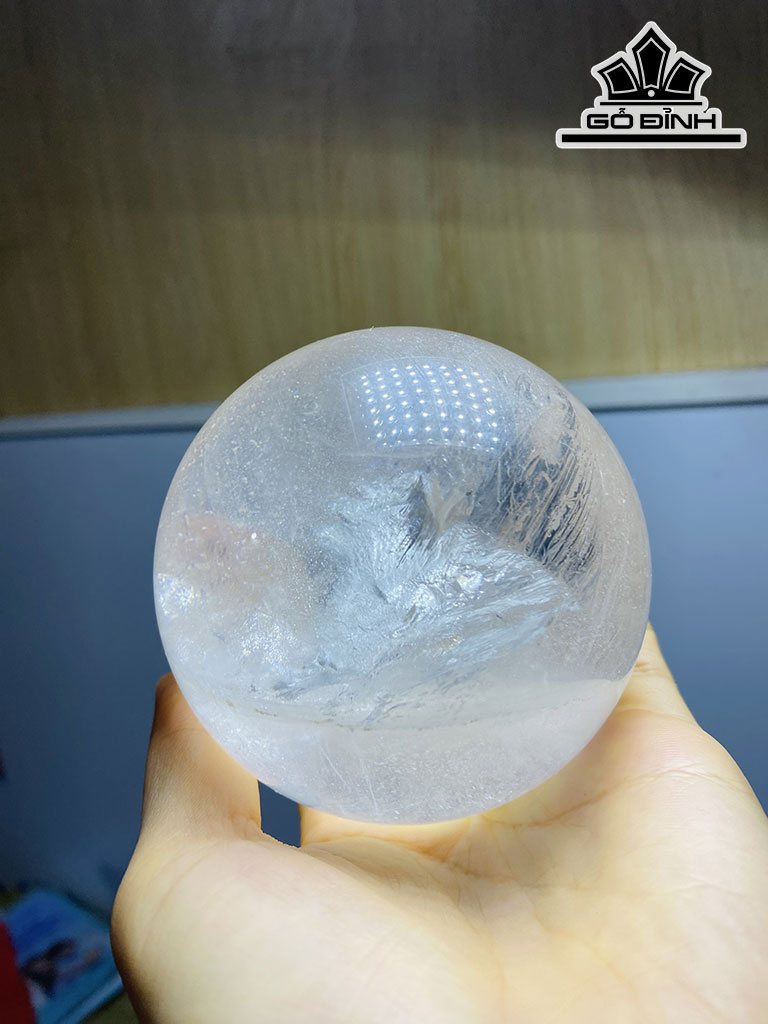 Bi Cầu Đá Thạch Anh Trắng Đường Kính Hạt 8 (cm)