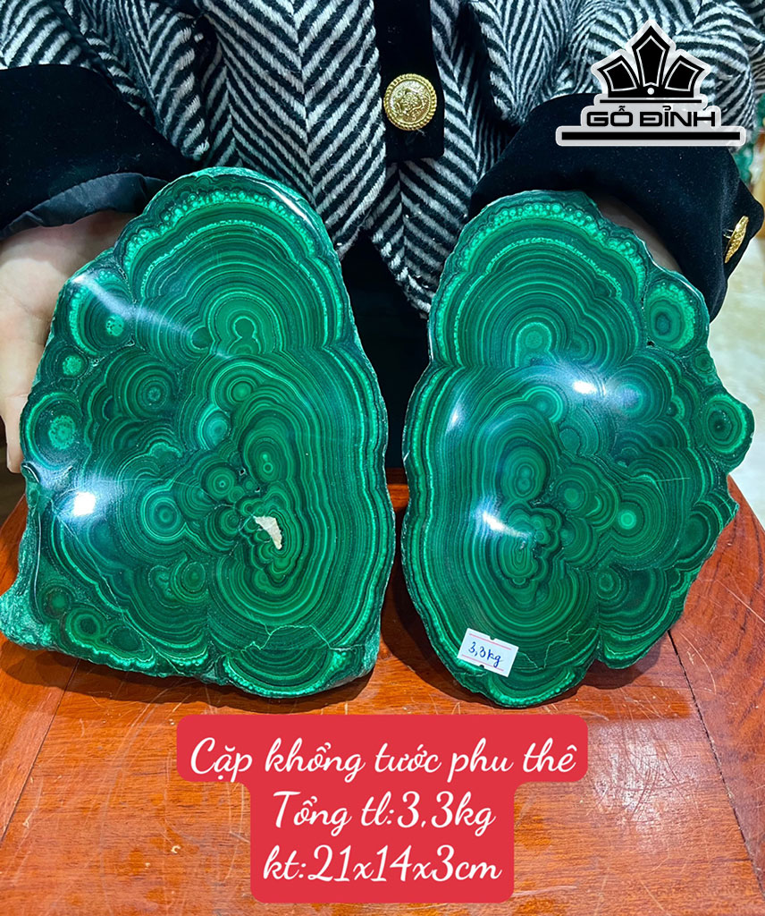 Cặp Đá Malachite Cao 21 Ngang 14 Sâu 3 (cm) 3,3kg