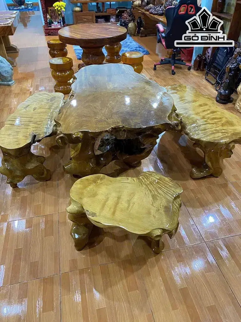 Bộ Bàn Ghế Gỗ Dổi Bàn Dài 140 Rộng 90 Dày 9,5 (cm)