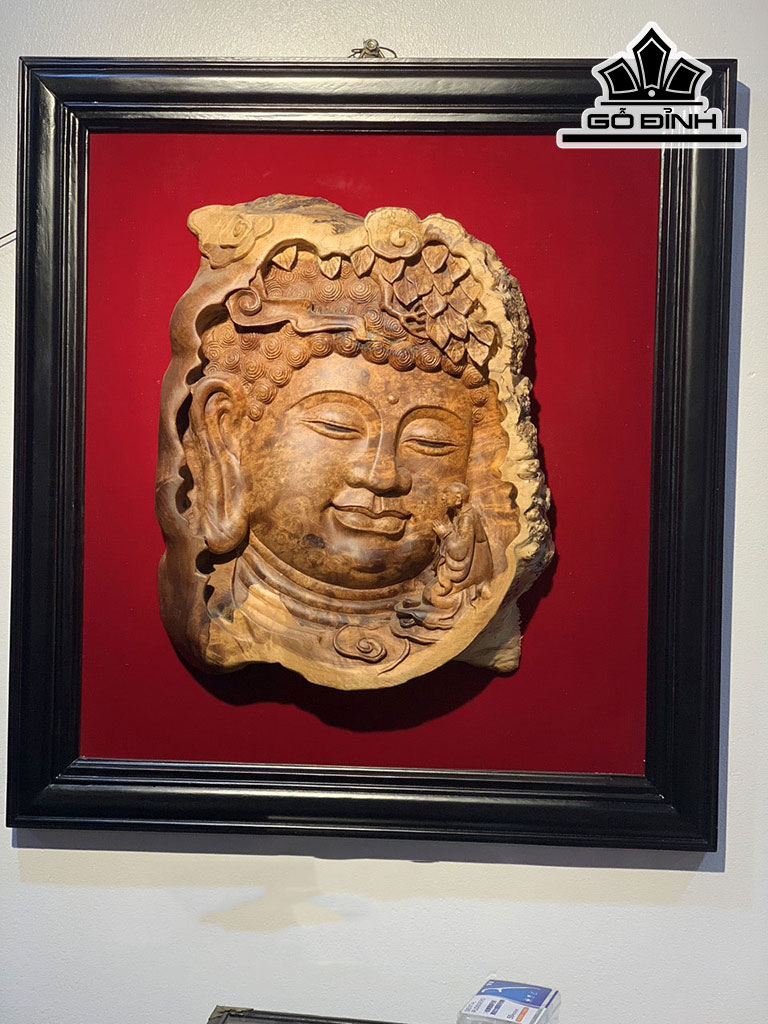 Diện Phật Gỗ Nu Hương Cao 30 Ngang 36 Sâu 6 (cm) Khung 55-60