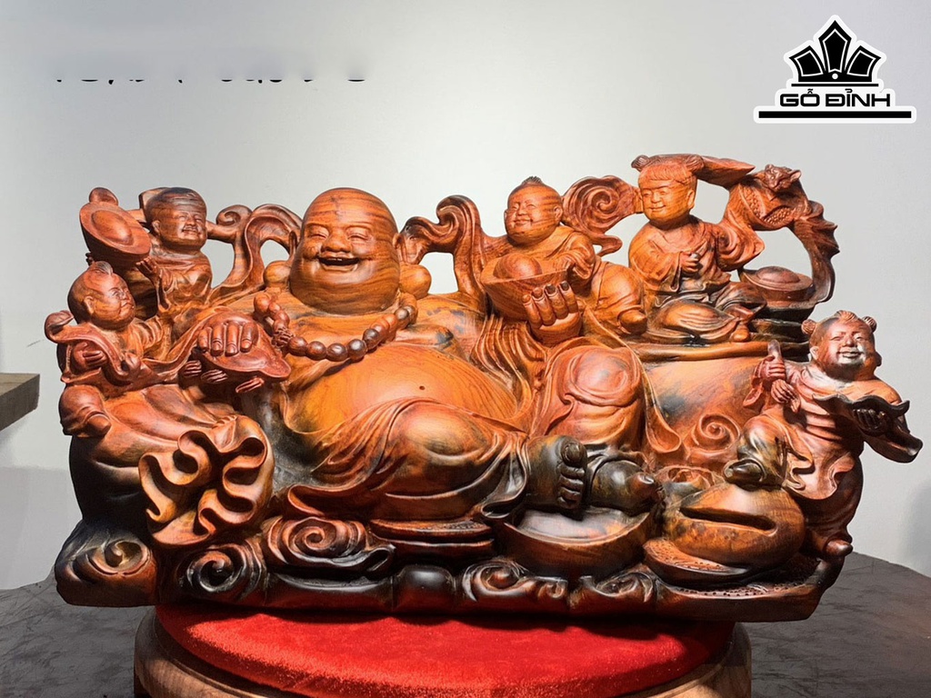 Tượng Phật Di Lặc Ngũ Phúc Gỗ Trắc Cao 28 Ngang 48 Sâu 27 (cm)