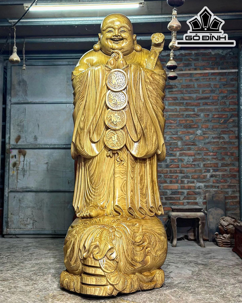 Tượng Phật Di Lặc Chúc Phúc Gỗ Cẩm Vàng Cao 200 Ngang 62 Sâu 65 (cm)