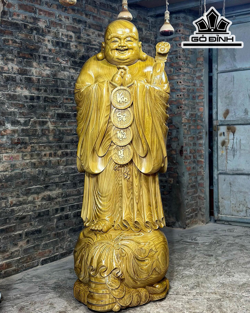Tượng Phật Di Lặc Chúc Phúc Gỗ Cẩm Vàng Cao 200 Ngang 65 Sâu 70 (cm)