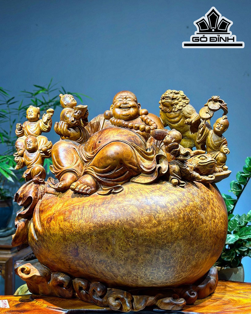 Tượng Phật Di Lặc Ngũ Phúc Gỗ Nu Hương Cao 56 Ngang 52 Sâu 30 (cm)