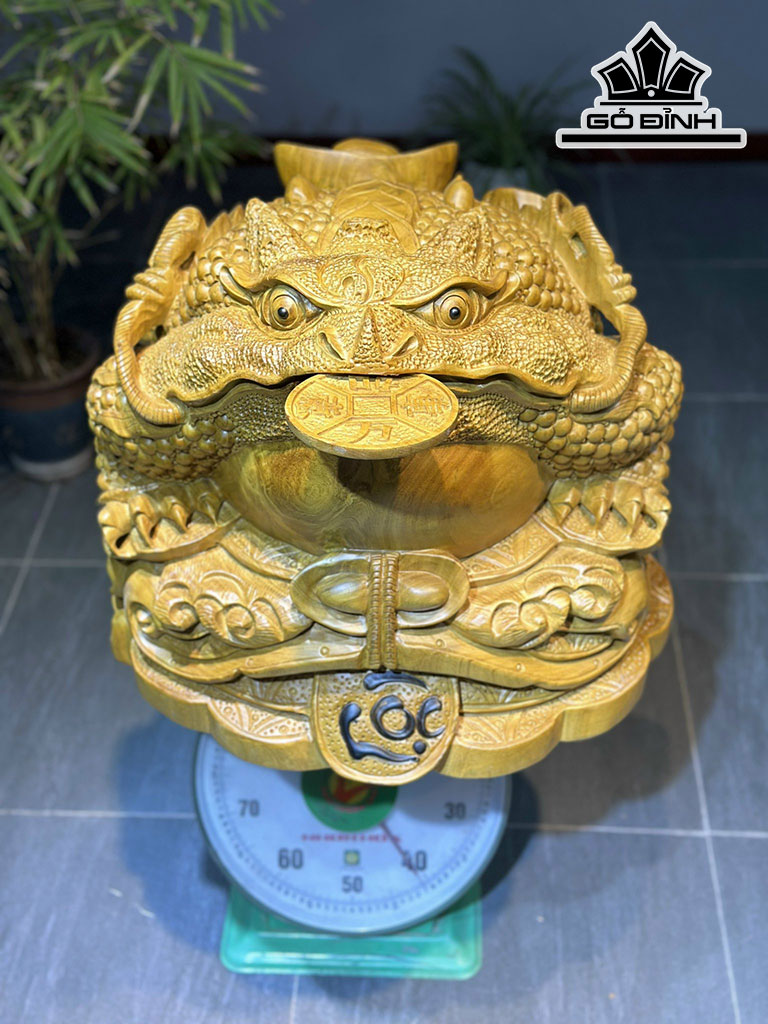 Tượng Thiềm Thừ Gỗ Cẩm Vàng Cao 37 Ngang 45 Sâu 42 (cm)