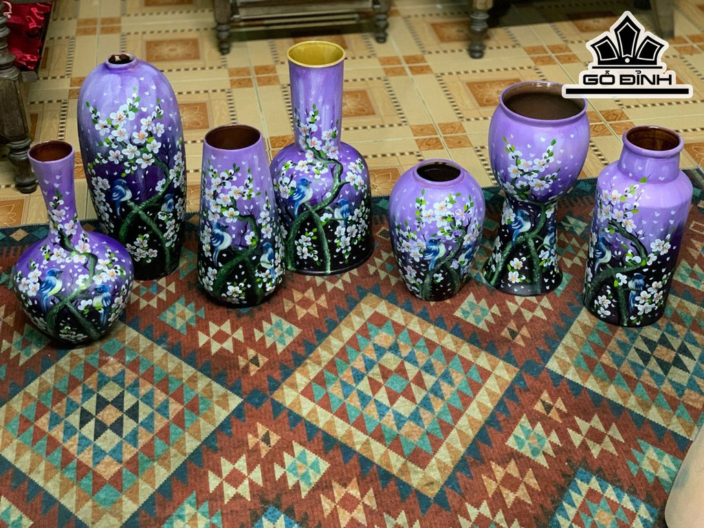 Set 7 Bình Vẽ Hoa Gốm Bát Tràng