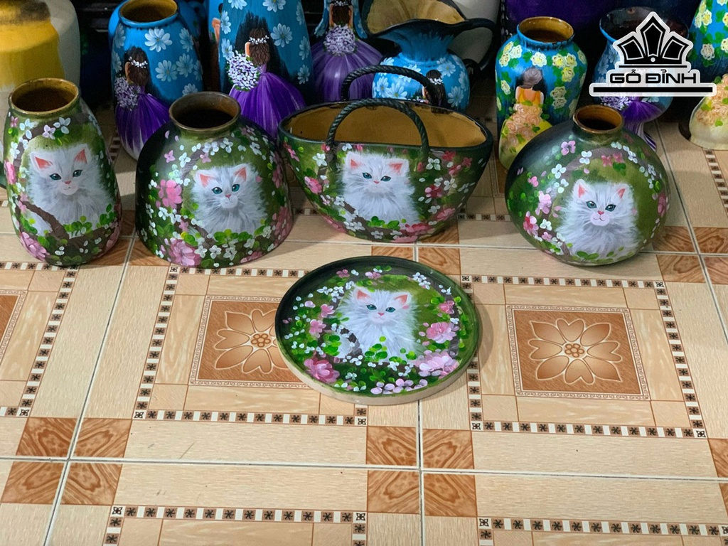 Set Mèo 5 Sản Phẩm Gốm Bát Tràng