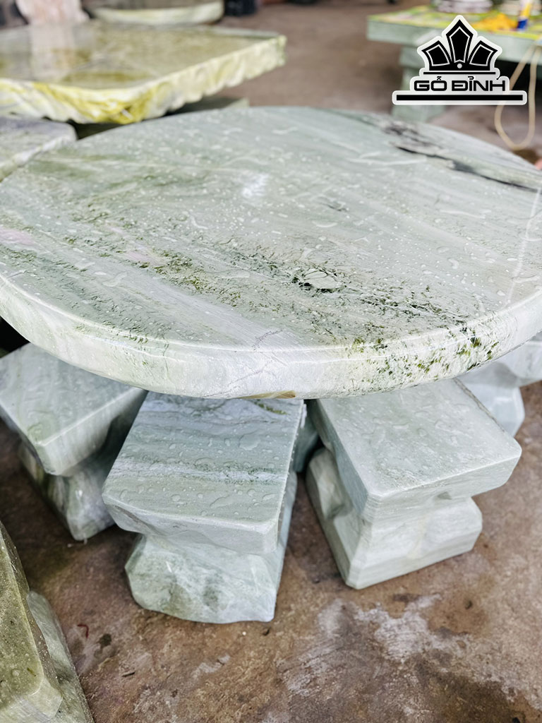 Bộ Bàn 6 Đôn Đá Serpentine Cao 68 Đường Kính Bàn 130 (cm)