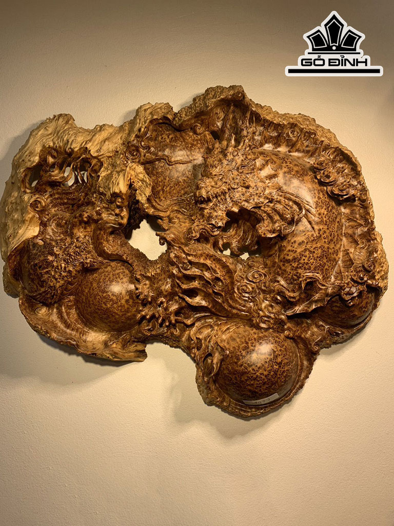 Tượng Cá Chép Gỗ Nu Ngọc Am Cao 58 Ngang 45 Sâu 10 (cm)