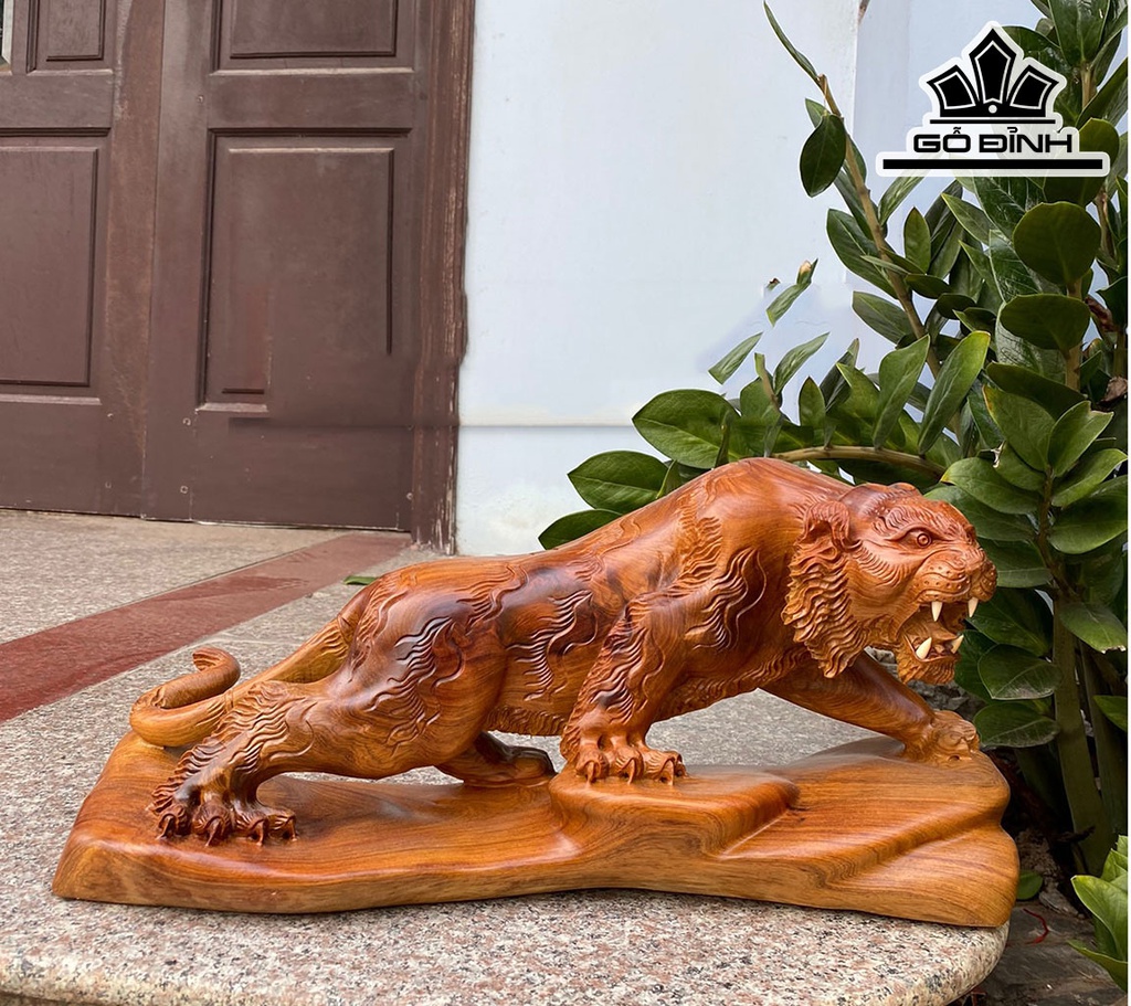 Tượng Hổ Phong Thủy Gỗ Hương Cao 21 Ngang 45 Sâu 14 (cm)