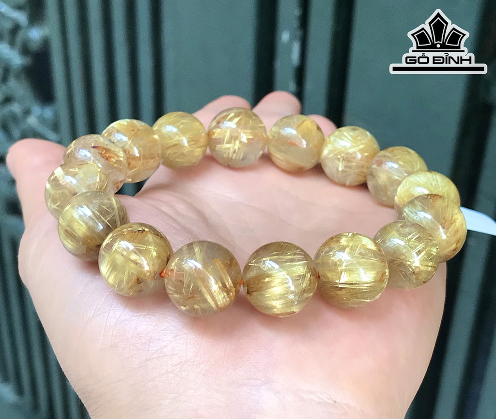 Vòng Tay Đá Thạch Anh Tóc Vàng Đường Kính Hạt 14,6 - 14,89 (mm)